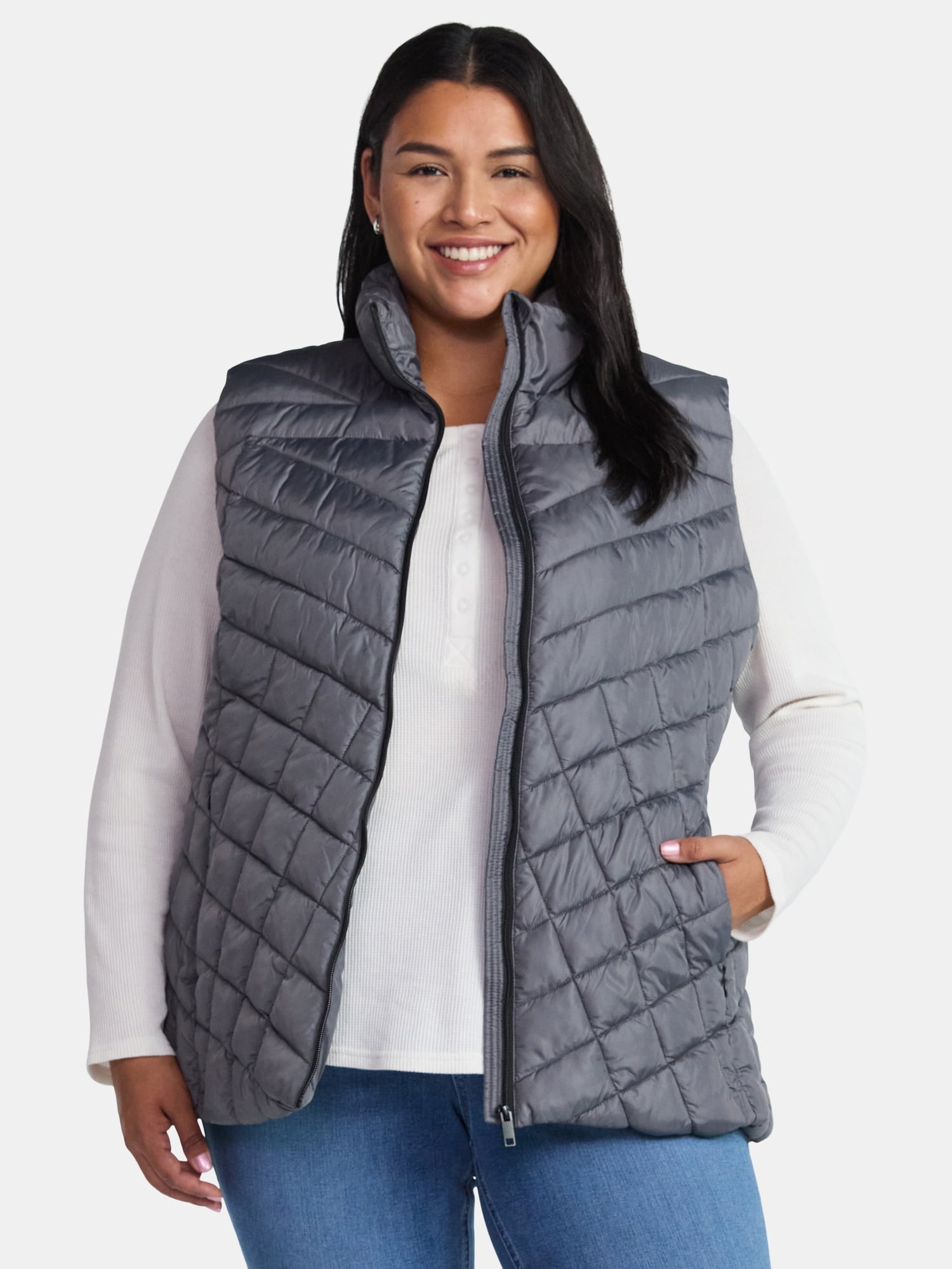 Big Chill Women's and Women's Plus Chevron Quilted Puffer Vest, Midweight, Sizes S-3X