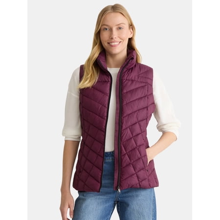 Big Chill Women's and Women's Plus Chevron Quilted Puffer Vest, Midweight, Sizes S-3X