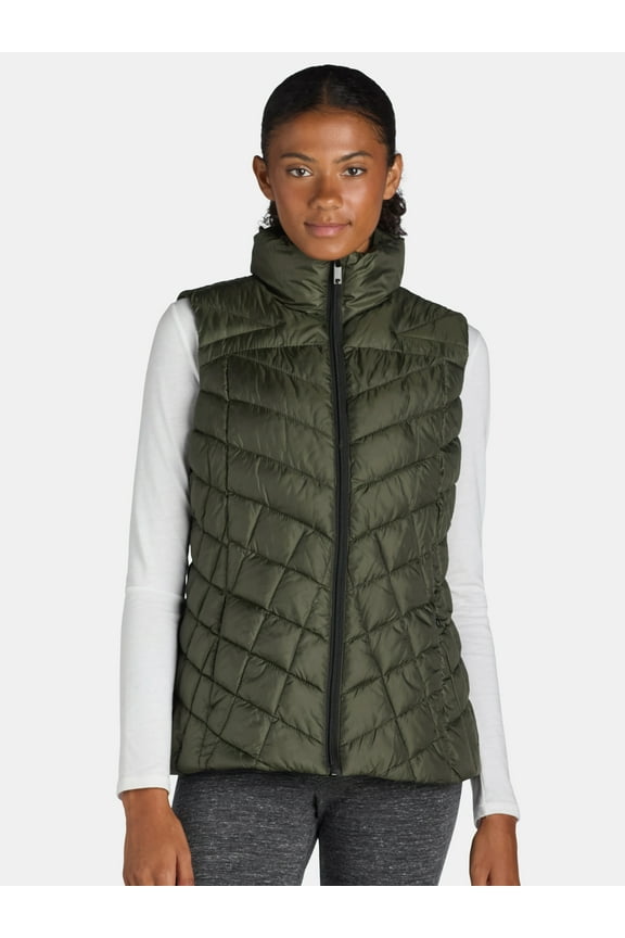 Women's and Women's Plus Chevron Quilted Puffer Vest, Midweight, Sizes S-3X