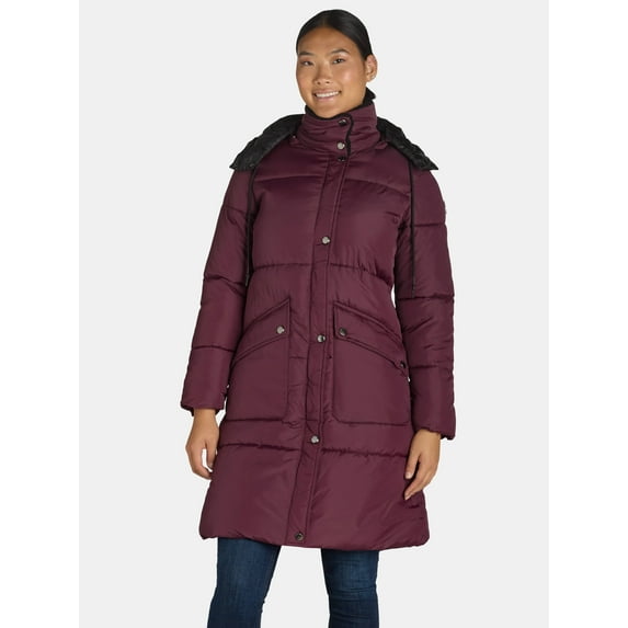 Big Chill Women's and Women's Plus Maxi Puffer Coat with Hood, Heavyweight, Sizes S-3X