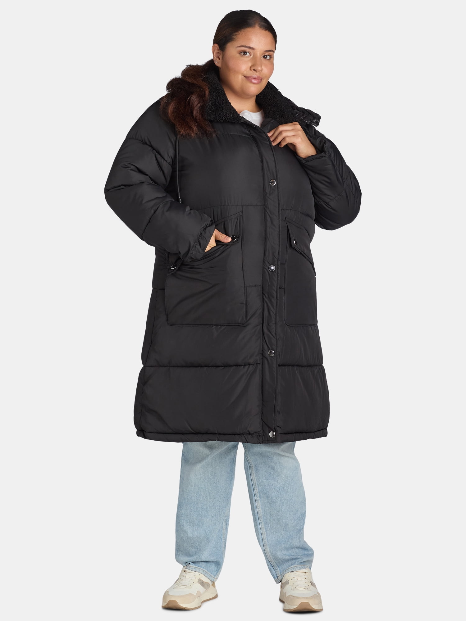 Big Chill Women's and Women's Plus Maxi Puffer Coat with Hood, Heavyweight, Sizes S-3X