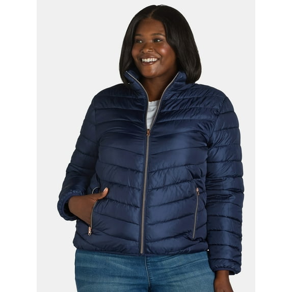 Big Chill Women's and Women’s Plus Packable Puffer Jacket, Midweight, Sizes S-3X