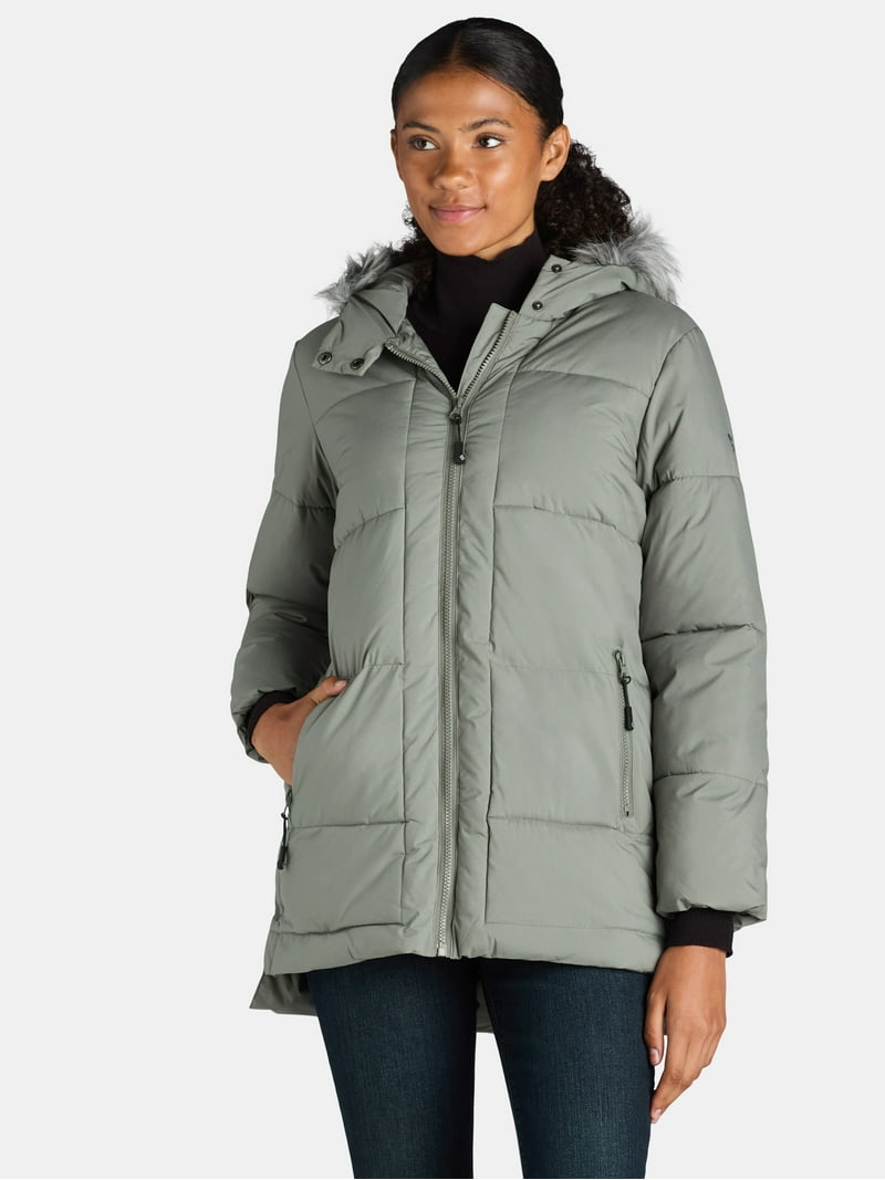 Big Chill Wide Quilted Puffer Coat Faux Fur Trim Hood