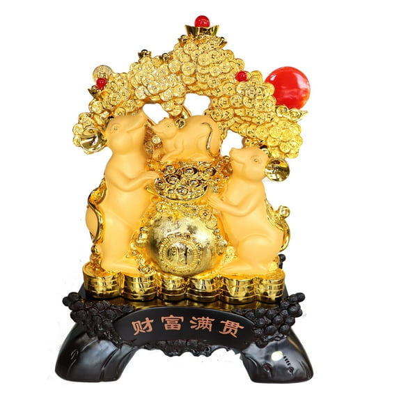 Big Chinese Zodiac Rat Statue with Wu Lou and Lotus