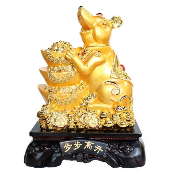 Big Chinese Zodiac Rat Statue with Wu Lou and Lotus