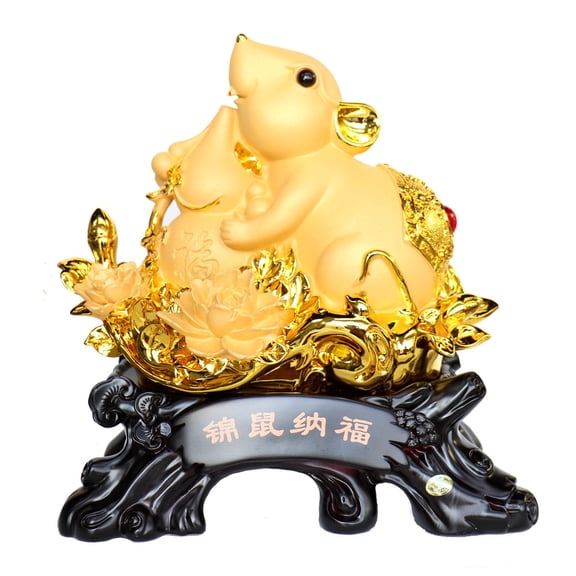 Big Chinese Zodiac Rat Statue with Wu Lou and Lotus