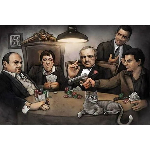 Big Chris Art Gangsters Playing Poker 36” x 24” Framed Poster