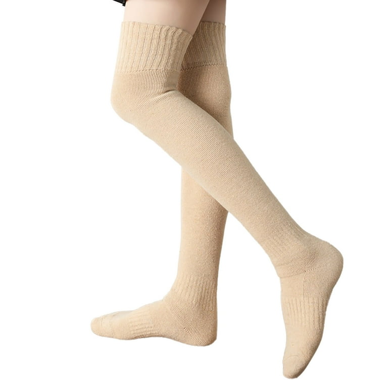 Women's Ribbed White Plus Size Thigh High Socks