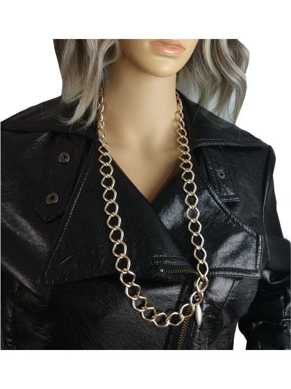 Big Chunky Lightweight Long Punk Curb Chain Statement Necklace 30" Gold Tone Ladies Adult Women