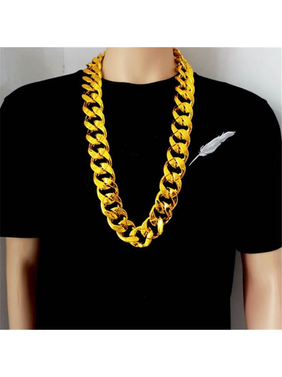Big Chunky Plastic Hip Hop Gold Chain Necklace, Funny Gift Plastic Chunky Gold Necklace for Men Women, 80s 90s Rapper Punk Hip Hop Necklace, Shooting Prop Costume Jewelry Accessory