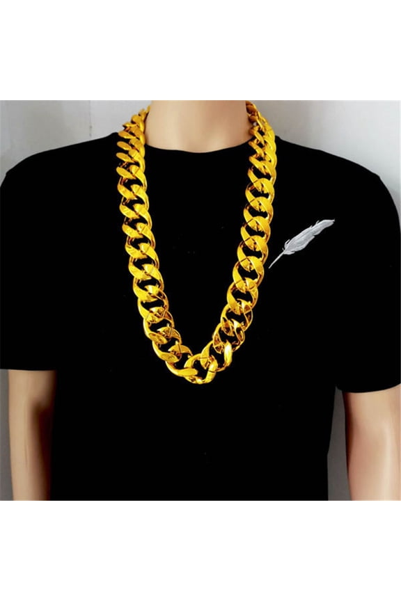 Big Chunky Plastic Hip Hop Gold Chain Necklace, Funny Gift Plastic Chunky Gold Necklace for Men Women, 80s 90s Rapper Punk Hip Hop Necklace, Shooting Prop Costume Jewelry Accessory