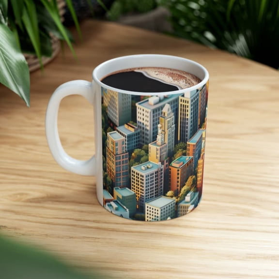 Big Citle Mug, Downtown Urban Pattern Cup, Town Center, Busy Traffic, Mpolitan, Gift Idea, Gift Boyfriend, Gift Girriend.