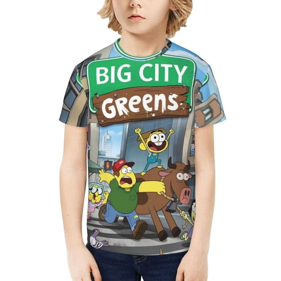 Big City Greens Funny 3D Printed Graphic Tee, Lightweight T-Shirts for Boys Girls, Novelty Crew Neck Short Sleeve Tops for Kids