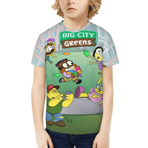 Big City Greens Funny 3D Printed Graphic Tee, Lightweight T-Shirts for Boys Girls, Novelty Crew Neck Short Sleeve Tops for Kids