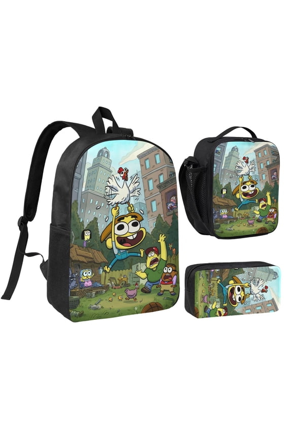 Laptop Backpack 3 Piece Set with Lunch Box And Pencil Case, 3D Printed Lightweight High-capacity Bookbag Fashion Bento Backpack