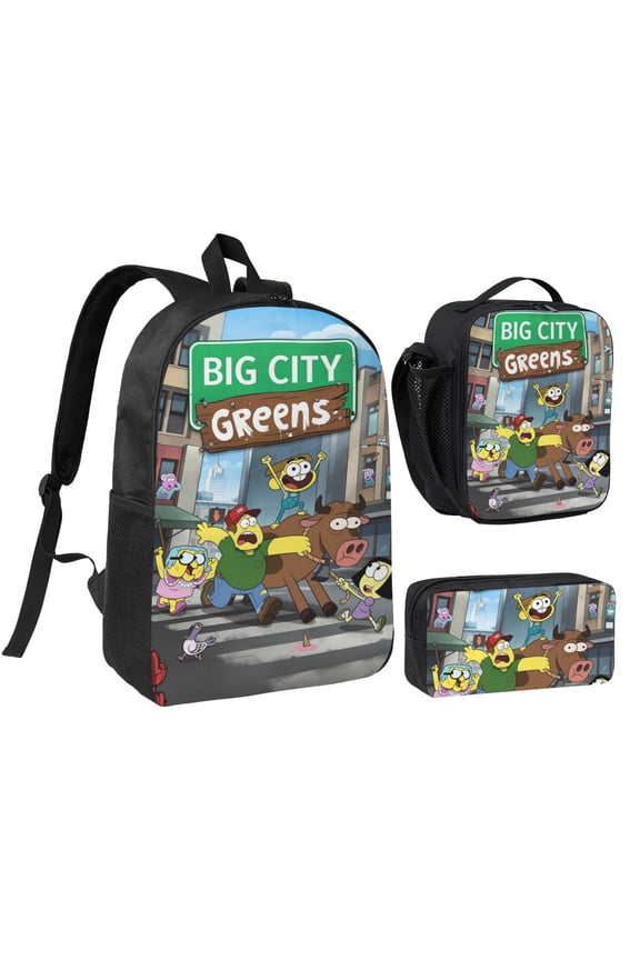 Laptop Backpack 3 Piece Set with Lunch Box And Pencil Case, 3D Printed Lightweight High-capacity Bookbag Fashion Bento Backpack