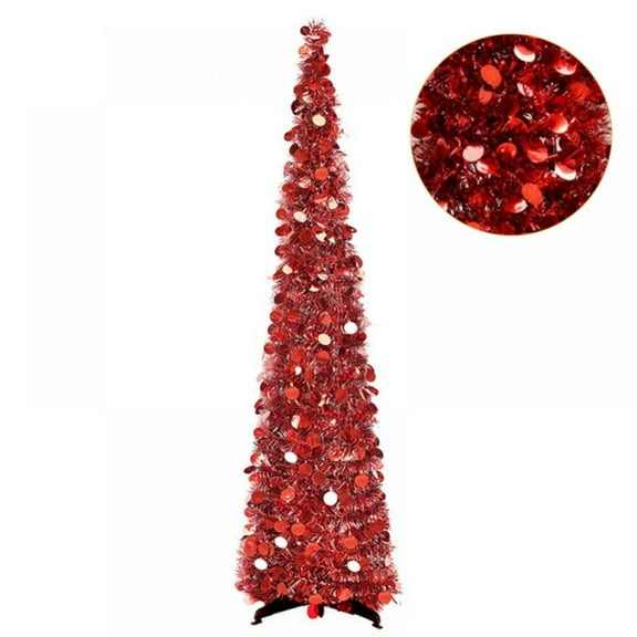 Big Clear!Slim Collapsible Pop Up Tinsel Artificial Christmas Tree With Stand For Small Place Xmas Decorations