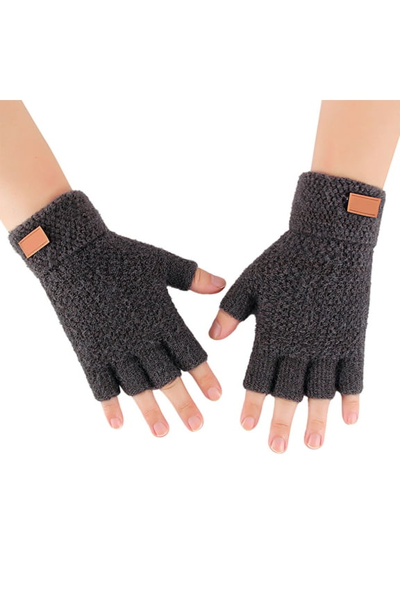 Big Clearance! Gloves for Cold Weather, Baberdicy Half Finger Warm Knit Gloves for Adult Thickened Open Finger Outdoor Jacquard Gloves for Cycling Winter Gloves