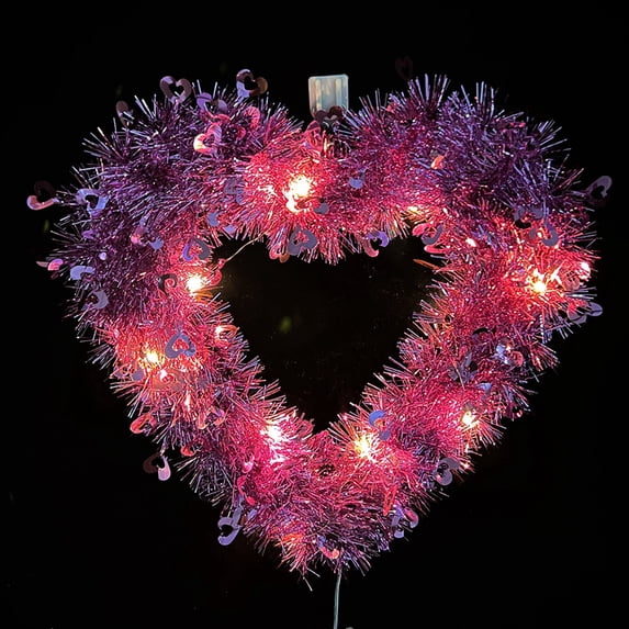 Big Clearance! LED Light Strings Valentine's Day Heart Wreath Exquisite Hanging Heart Wall Decor for Wedding Party Engagement Mother's Day Anniversary Love Heart Tinsel Garland