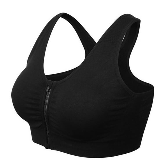 Big Clearance! Women Front Zipper Closure Sport Yoga Bra Push Up Bras Shockproof Fitness Vest Removable Padded Wireless Black XXXL