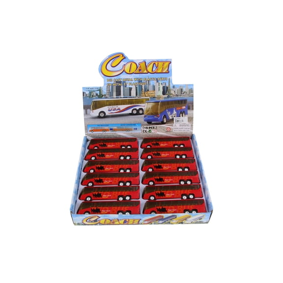 Big Coach Bus, Red & Blue - Showcasts 9803DBG - 6 Inch Scale Set of 12 Diecast Model Buses