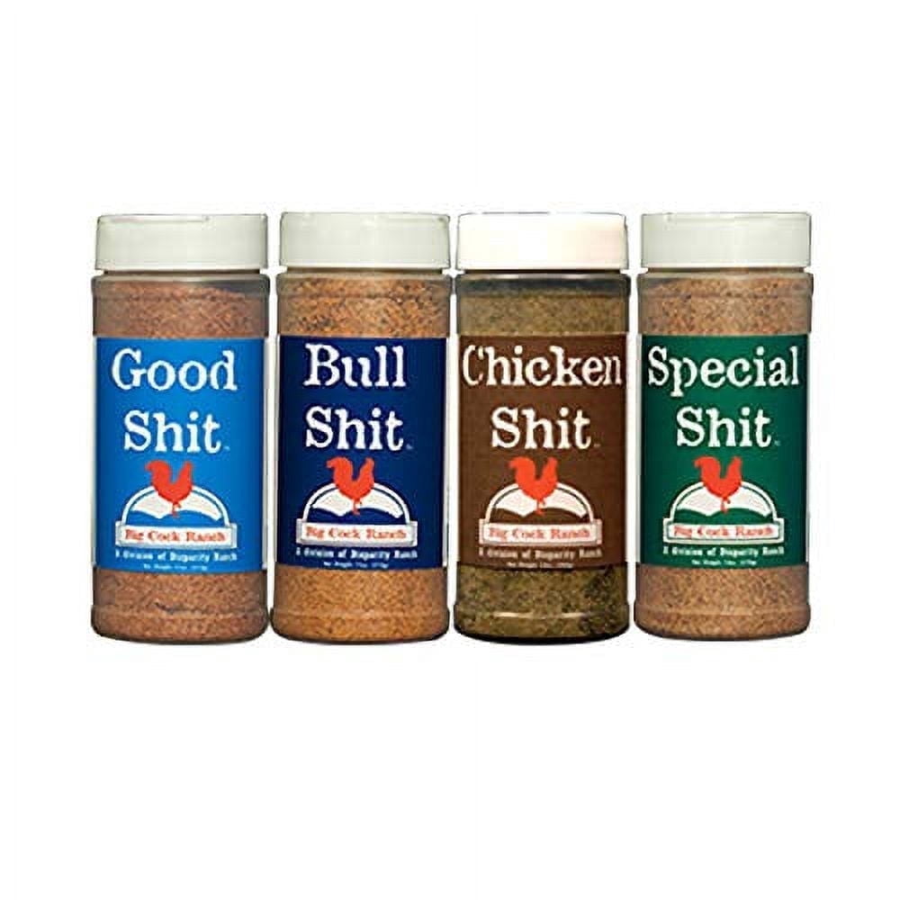Big Cock Ranch Gourmet Seasoning Bundle — All-Purpose Special Shit 13oz, Bull Shit for Steak 12oz, Good Shit Sweet N' Salty 11oz and Chicken Shit 12oz — Gluten-Free and No MSG