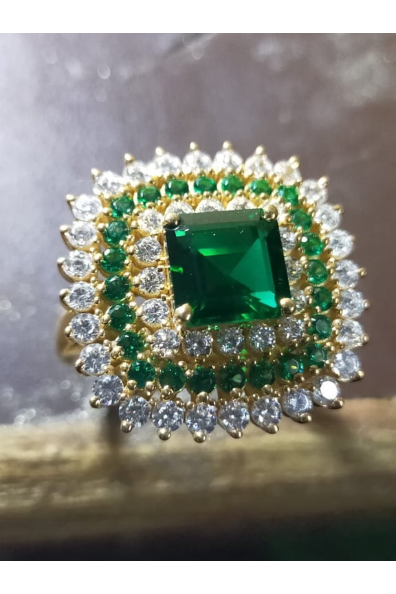Big Cocktail Ring With Princess Emerald Moissanite Diamond, Antique Emerald Engagement Rings,Wedding Ring