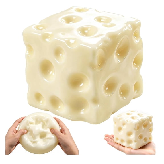 Big Coconut Oil Squishy 320g/2.9Inch Cheese Squishy - Non-Rebound Moldable 11.3oz/320g/2.9Inch Cheese-shaped sensory fidget toy cube, soft jelly bubblegum texture, holds shape (Yellow)