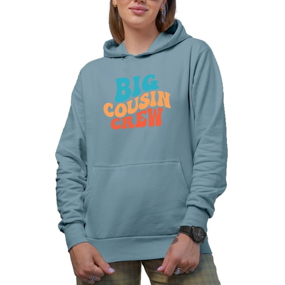 Big Cousin Crew, Group Name for Elder or Older Cousins, Groovy Retro Wavy Text Merch Gift, Light Blue Hooded Sweatshirt or Hoodie, Small