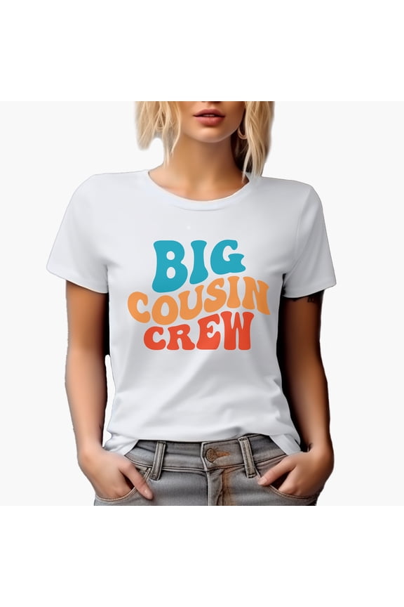 Big Cousin Crew, Group Name for Elder or Older Cousins, Groovy Retro Wavy Text Merch Gift, White T-Shirt, Small