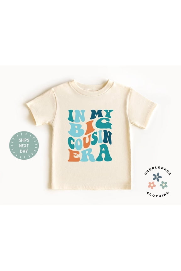 In My Big Cousin Era Boys Tee - Retro Blue And Orange Cousin Kids Shirt - Matching Boy Cousins - Natural Toddler Tee - Gift For Nephew, New Born, Baby Shower Gift, New Parents Gift