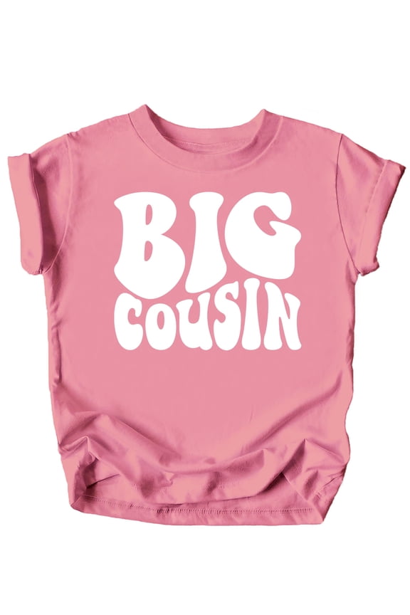 Big Cousin Retro T-Shirts for Toddler & Youth Kids White on Mauve Shirt 2T