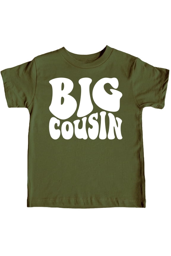 Big Cousin Retro T-Shirts for Toddler & Youth Kids White on Military Green Shirt Youth Small
