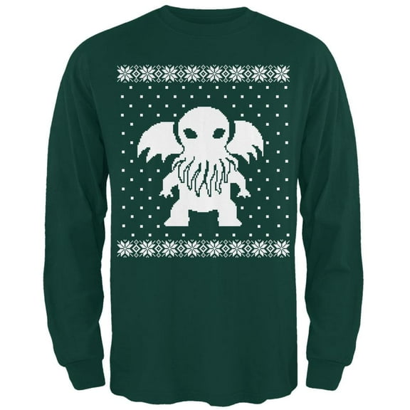 Big Cthulhu Ugly Christmas Sweater Forest Adult Long Sleeve T-Shirt - Small