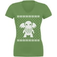 thumbnail image 1 of Big Cthulhu Ugly Lovecraft Christmas Sweater Leaf Juniors V-Neck T-Shirt - 2X-Large, 1 of 1