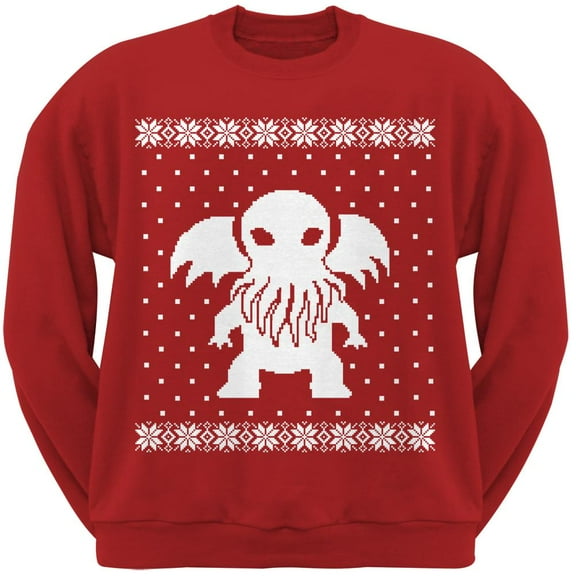Big Cthulhu Ugly Lovecraft Christmas Sweater Red Adult Sweatshirt - X-Large