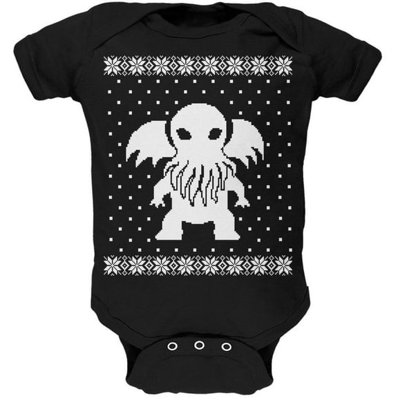 Big Cthulhu Ugly XMAS Sweater Black Soft Baby One Piece - 9-12 months