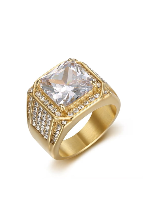 Big Cube CZ diamond Ring for men Wedding Rings for Men ring Hip Hop Stainless Steel ring Radiant Rings Bling Iced Out Jewelry Punk Ring Club ring Heavy Metal ring Party