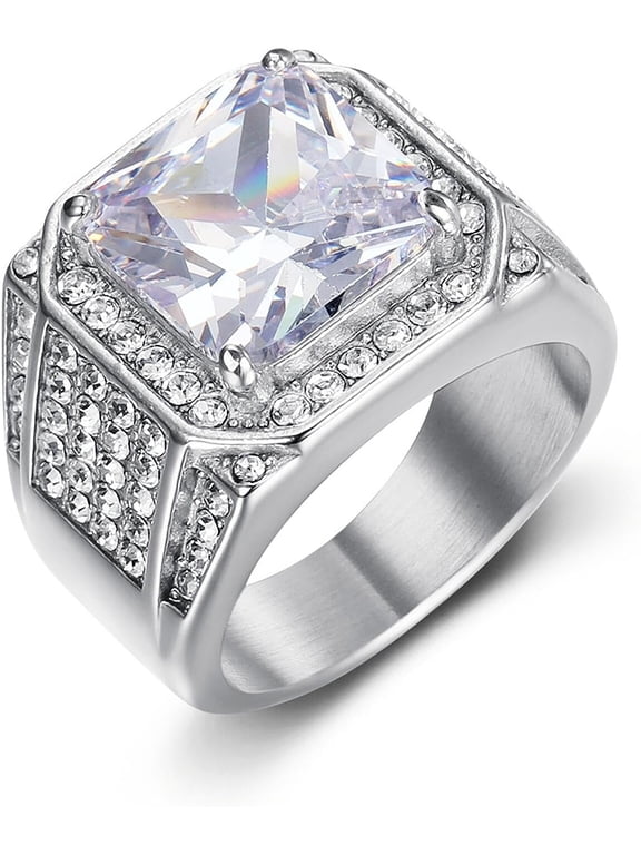 Big Cube CZ diamond Ring for men Wedding Rings for Men ring Hip Hop Stainless Steel ring Radiant Rings Bling Iced Out Jewelry Punk Ring Club ring Heavy Metal ring Party