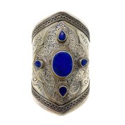 Big Cuff Oxidized Finish Metallic Engraved Kuchi Tribal Bohemian Gypsy Stones Ancient Blue