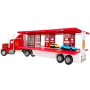 Big Daddy Big Rig Semi Toy Truck Pop Open Playset with Gas Station, Vending Machine & 2 Mini Race Cars