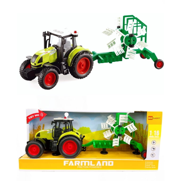 Big Daddy FARMLAND Small Toy Plow Tractor Trucks with Crop RAKE