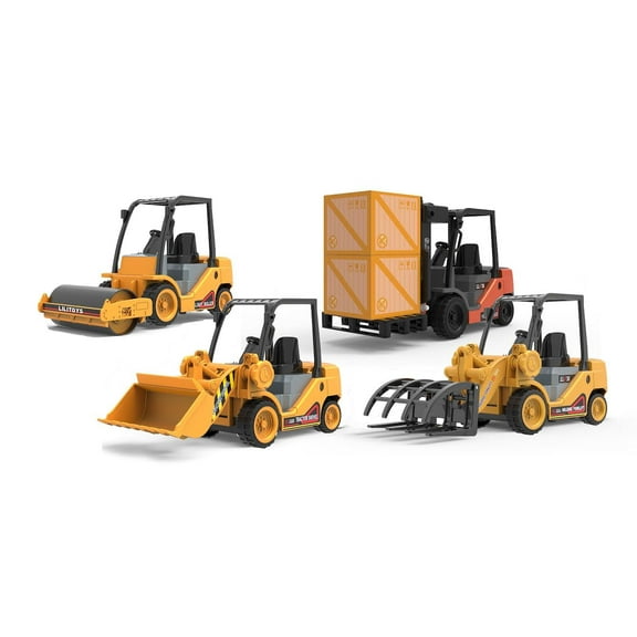 Big Daddy Lightweight Construction Truck Set for Kids - Forklift, Grapple, Loader & Roller with Realistic Moving Parts