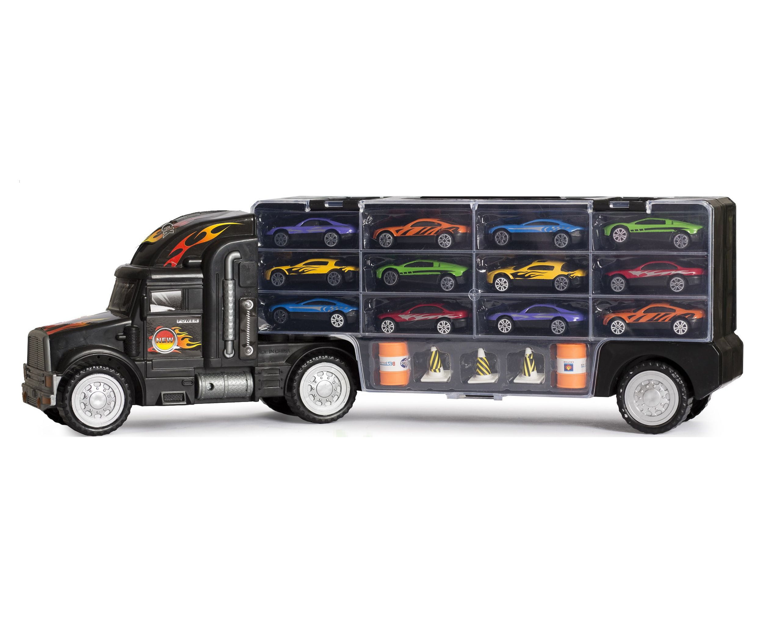 Big-Daddy Tractor Trailer Car Collection Case Carrier Transport Toy Truck  For Kids Includes 12 Cars + Accessories 