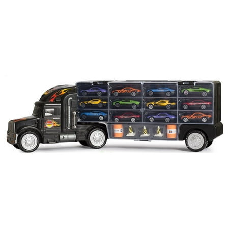 Big-Daddy Tractor Trailer Car Collection Case Carrier Transport Toy Truck For Kids Includes 12 Cars + Accessories