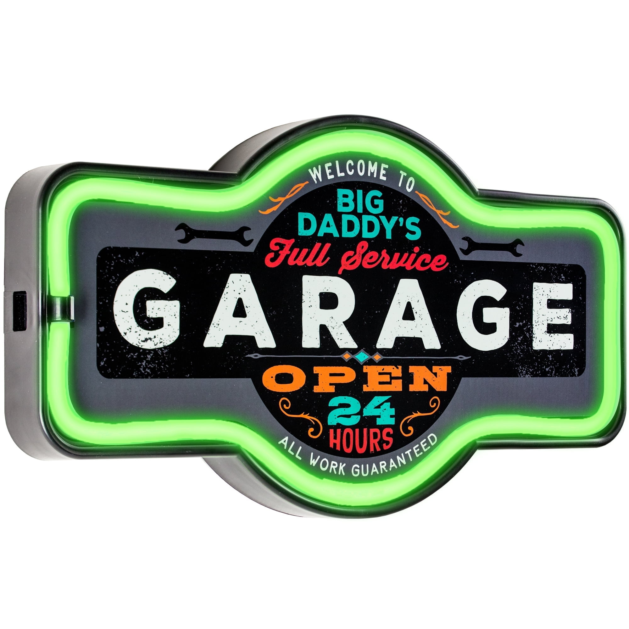 Big Daddy's Full Service Garage LED Neon Sign with Green Frame
