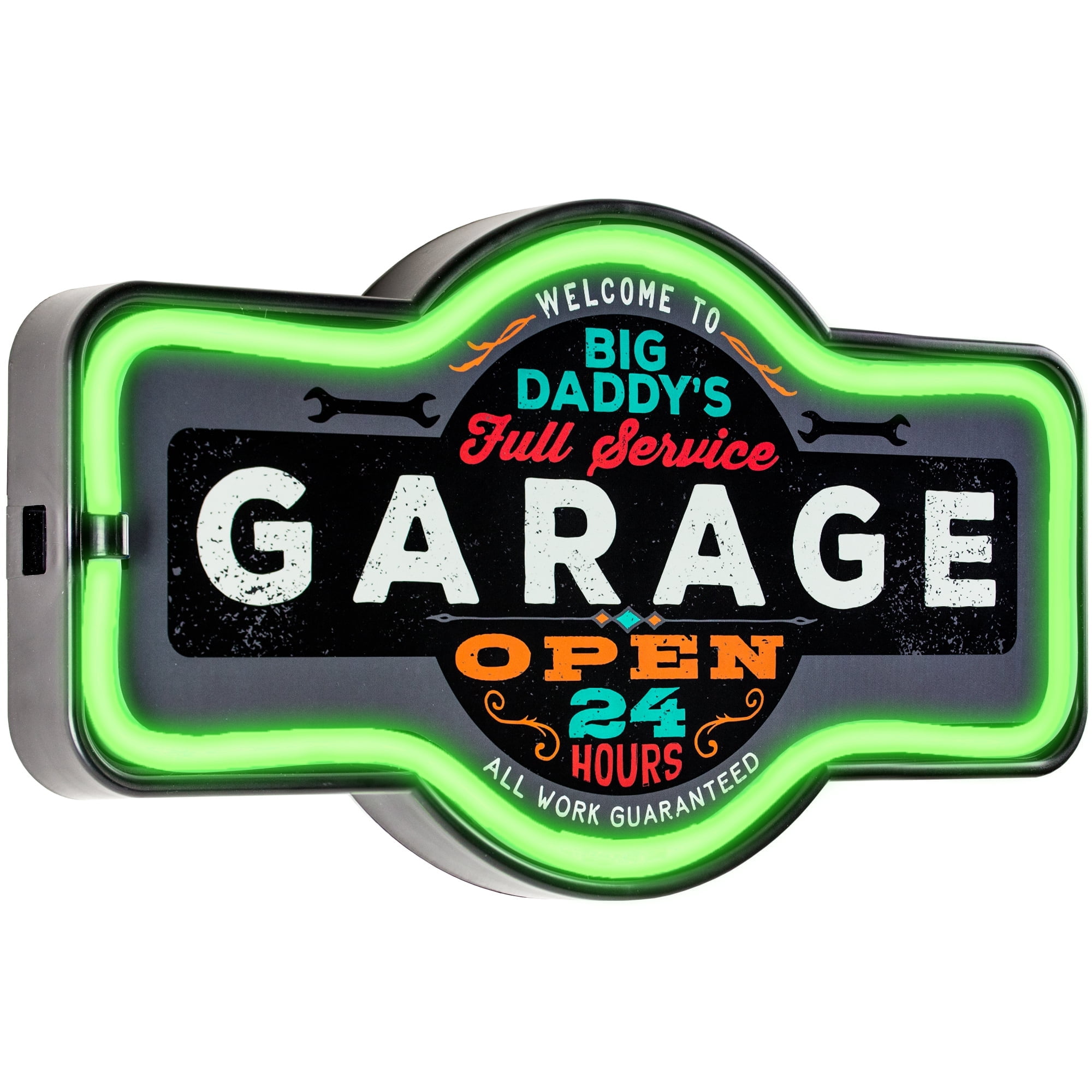 Big Daddy's Full Service Garage LED Neon Sign with Green Frame