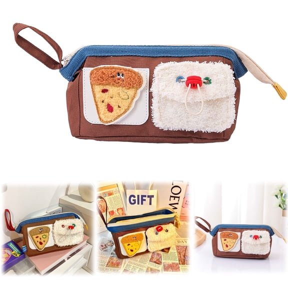 Big Deal! Veeogra Cute Burger Large Capacity Pen Case Style Stationery for And Teens Personalized Embroidery Student Pen Box,Brown