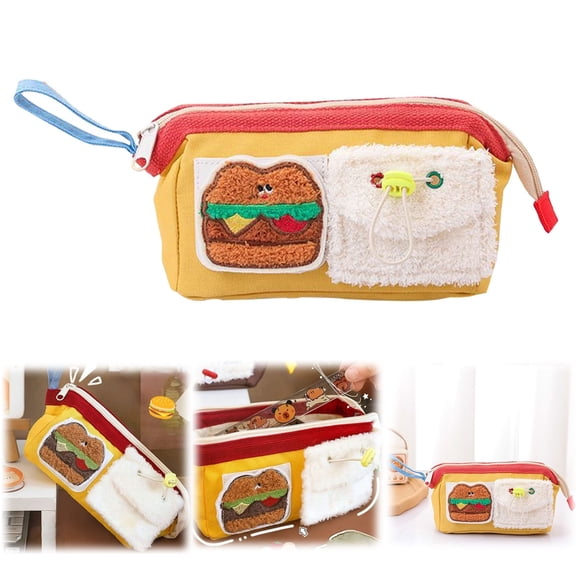 Big Deal! Veeogra Cute Burger Large Capacity Pen Case Style Stationery for And Teens Personalized Embroidery Student Pen Box,Yellow