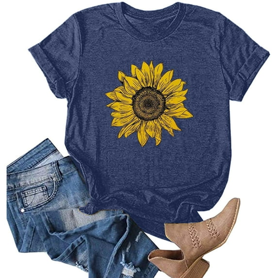 Big Deals! Graphic Tees Womens Spring Fashion 2023 Women Graphic Tee Women's Graphic Tees Teen Shirts for Girls Trendy Dinosaur Shirt Women Cow Shirts for Womenfunny Graphic Tees(Yd-Navy,X-Large)